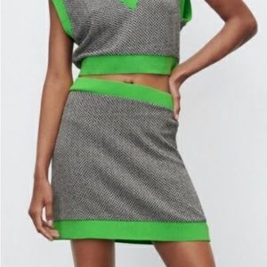 Zara black and white with green knit mini skirt ✨Host Pick